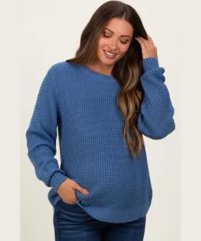 PinkBlush Dark Periwinkle Waffle Knit Rounded Hem Maternity Sweater