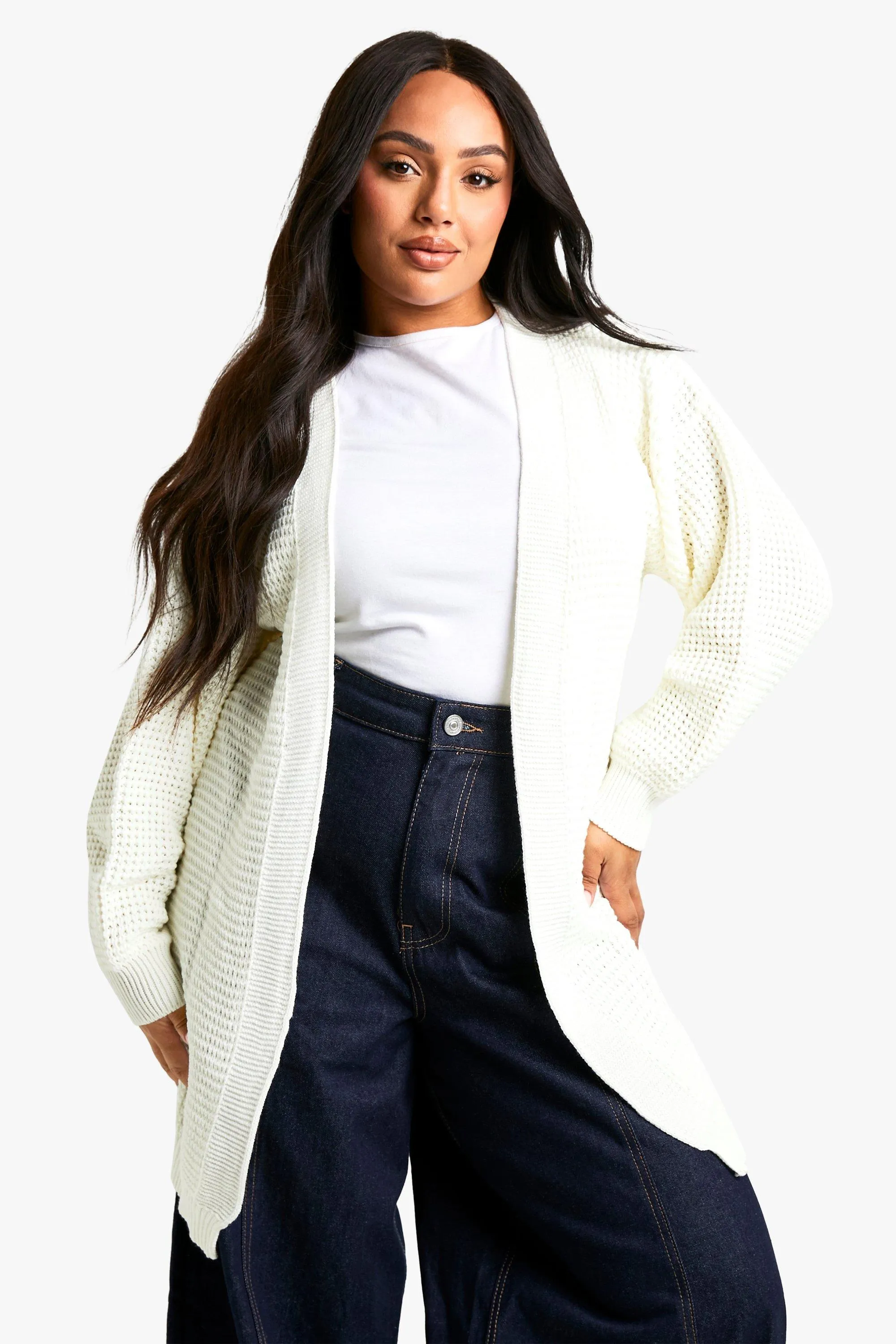 Plus Edge To Edge Waffle Knit Cardigan