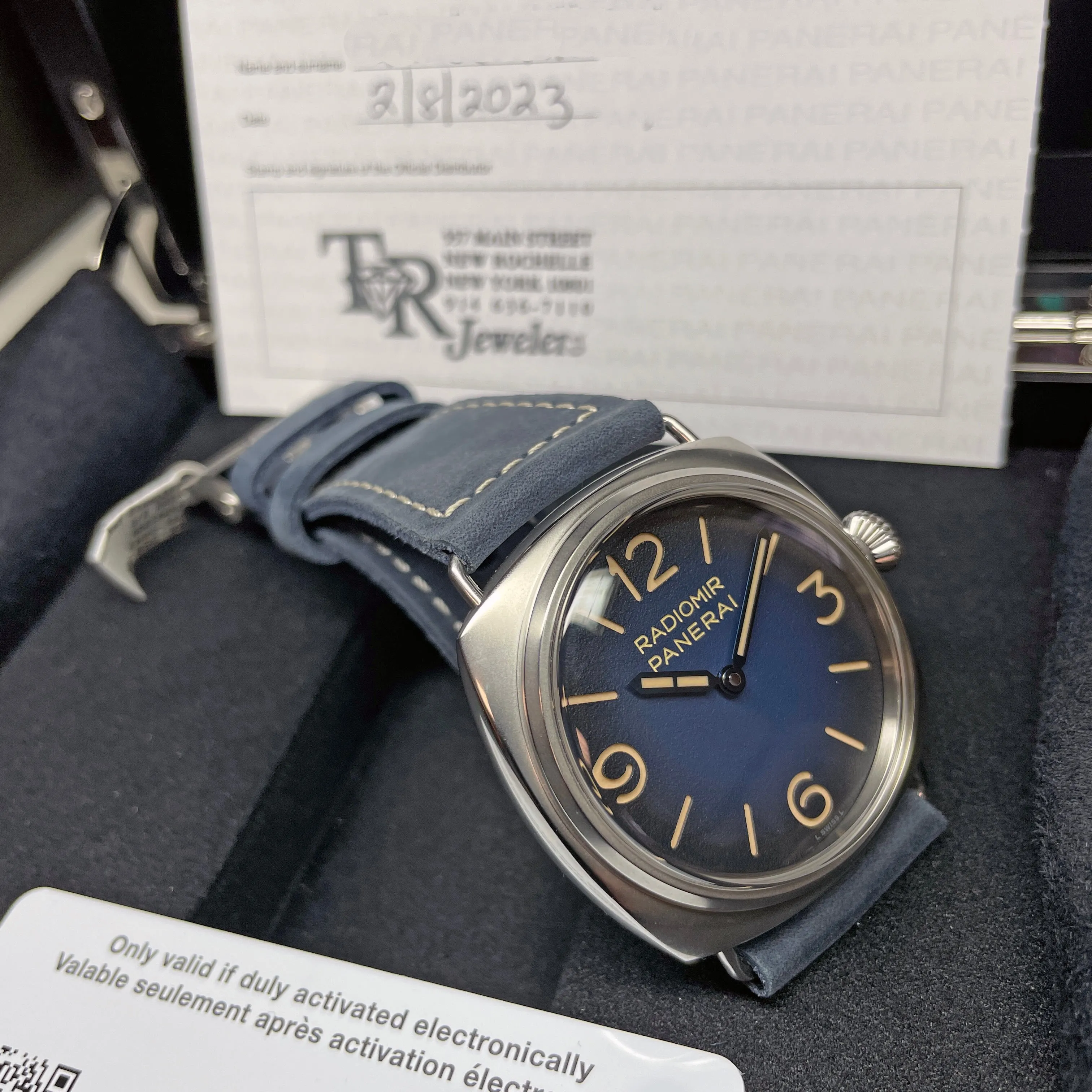 Pre-owned Panerai Radiomir Tre Giorni Blue Suede PAM01335 - 45mm Watch