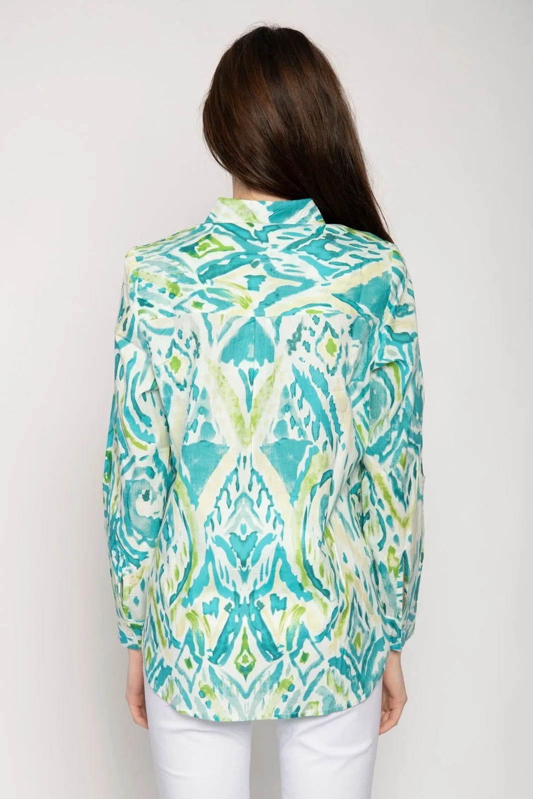 Printed Blouse Sleeve Tabs - Blue