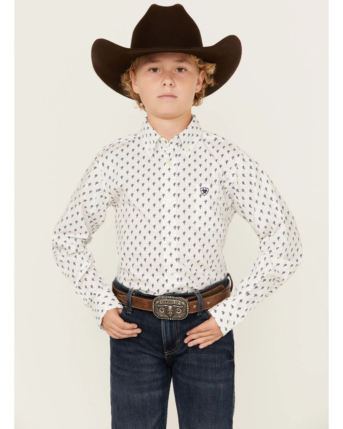 Product Name:  Ariat Boys' Parker Cactus Print Long Sleeve Button-Down Western Shirt