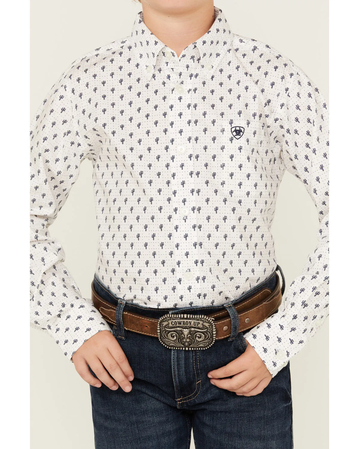 Product Name:  Ariat Boys' Parker Cactus Print Long Sleeve Button-Down Western Shirt