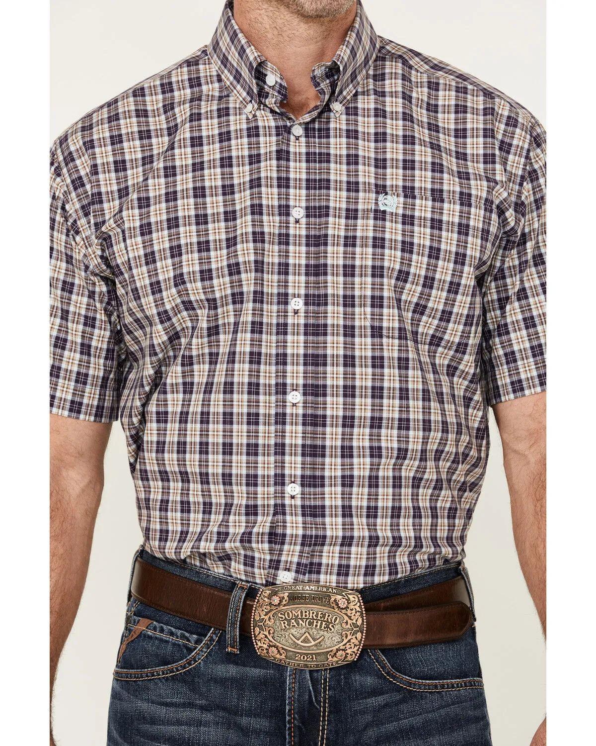 Product Name:  Cinch Men's Plaid Print Short Sleeve Button-Down Western Shirt