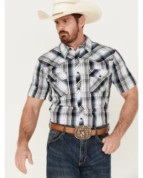 Product Name:  Cowboy Hardware Men's Hermosillo Gradient Plaid Print Short Sleeve Pearl Snap Western Shirt