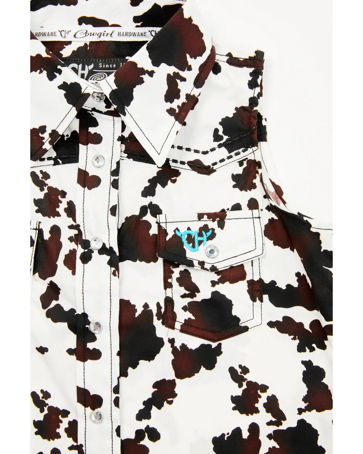 Product Name:  Cowgirl Hardware Toddler Girls' Cow Print Sleeveless Snap Western Shirt