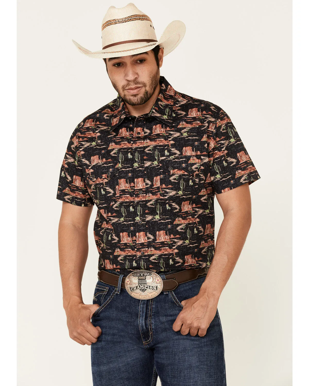 Product Name:  Dale Brisby Men's Desert Novelty Print Short Sleeve Western Shirt