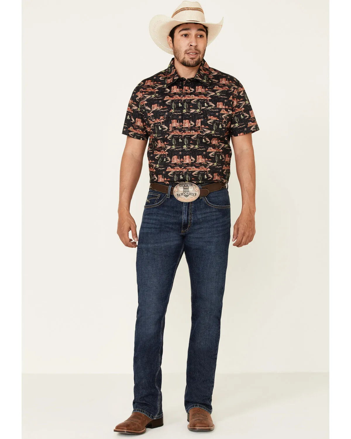 Product Name:  Dale Brisby Men's Desert Novelty Print Short Sleeve Western Shirt