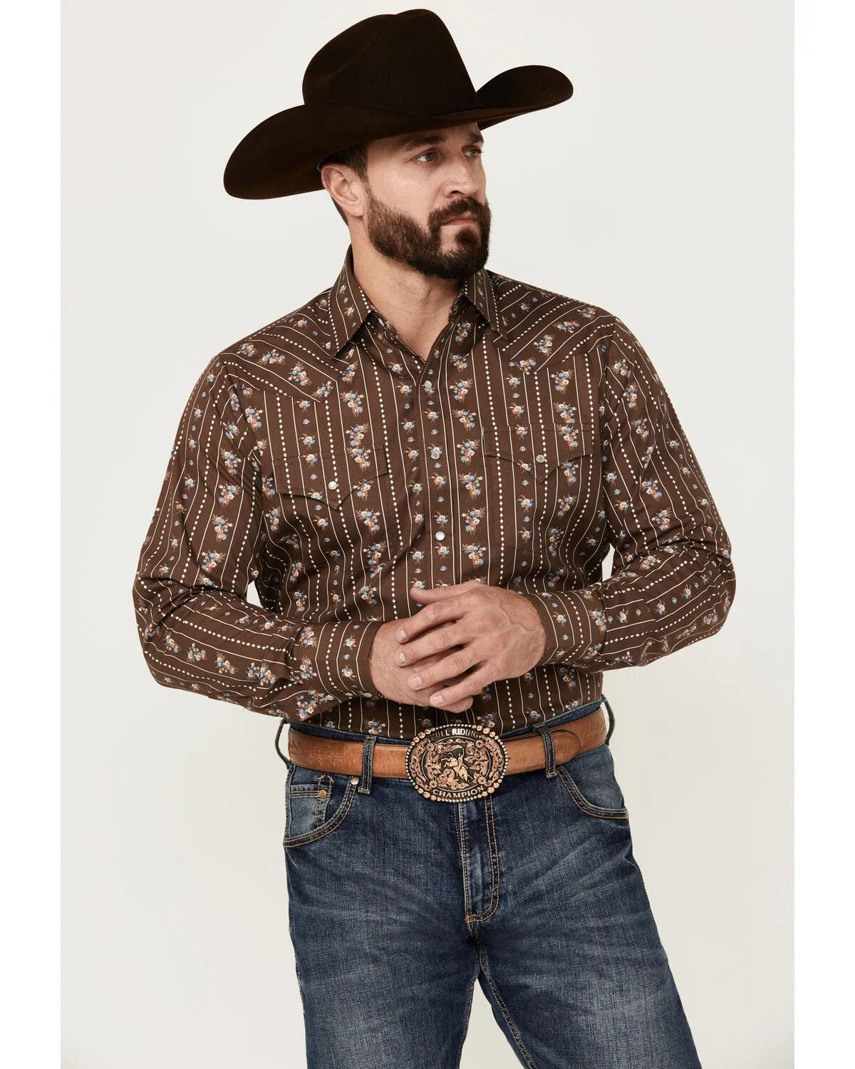 Product Name:  Ely Walker Men's Floral Striped Long Sleeve Pearl Snap Western Shirt