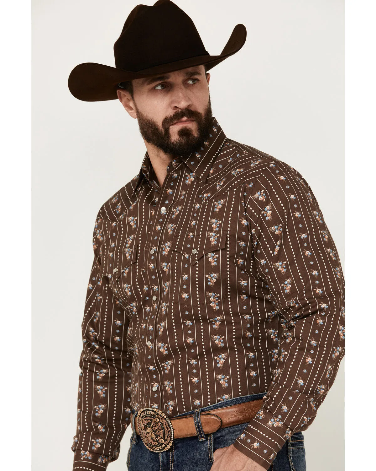 Product Name:  Ely Walker Men's Floral Striped Long Sleeve Pearl Snap Western Shirt