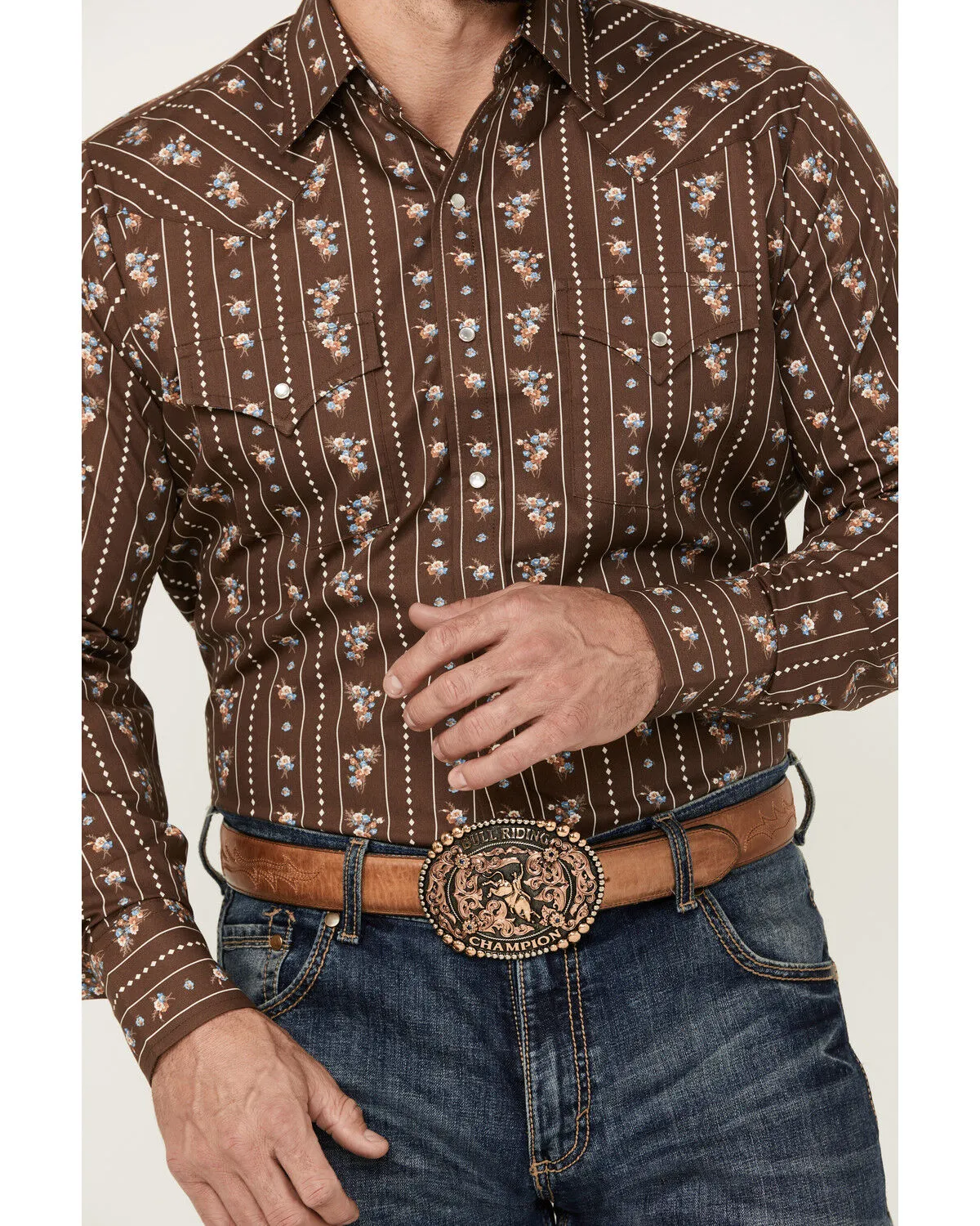 Product Name:  Ely Walker Men's Floral Striped Long Sleeve Pearl Snap Western Shirt