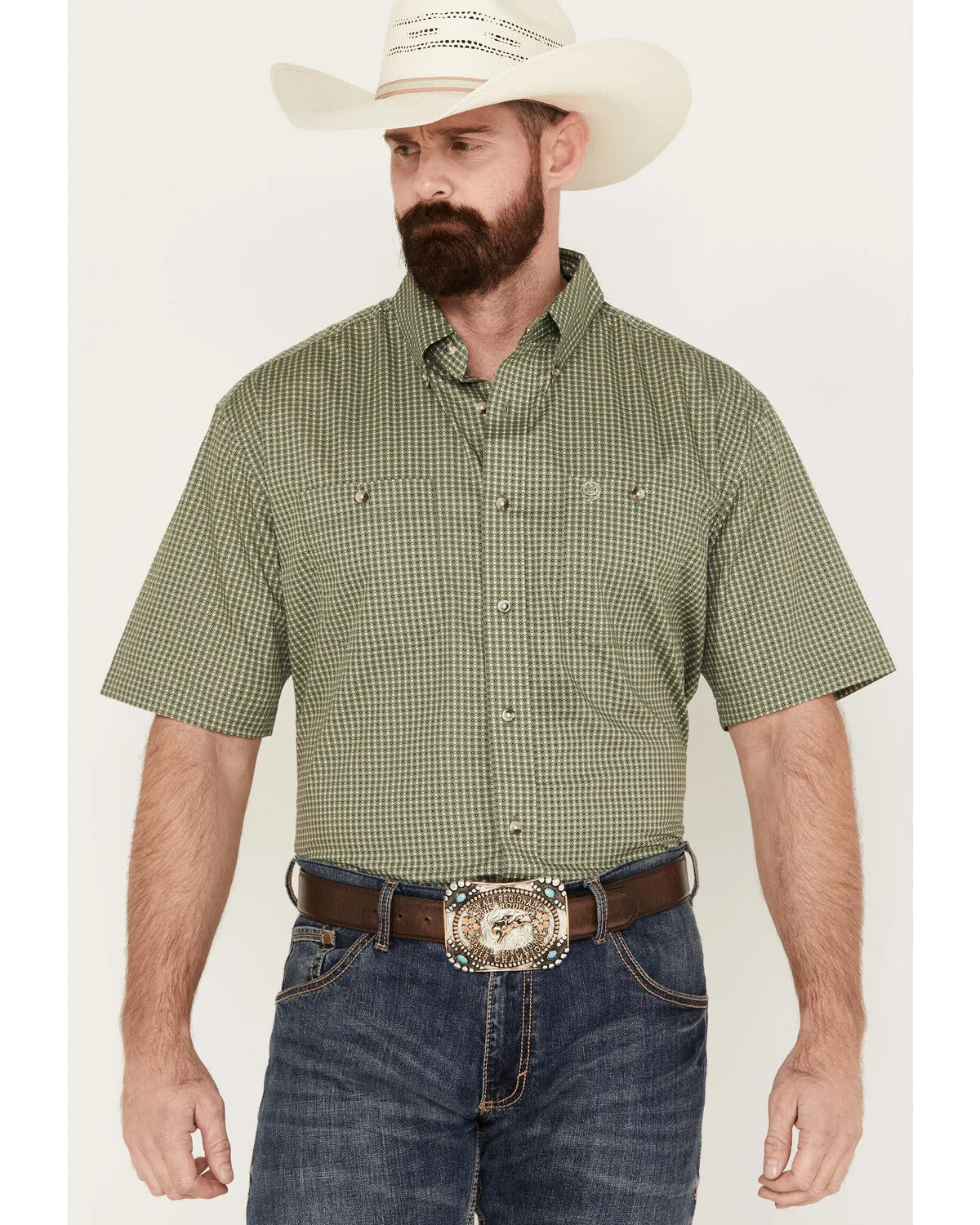 Product Name:  George Strait by Wrangler Men's Geo Print Short Sleeve Button Down Western Shirt