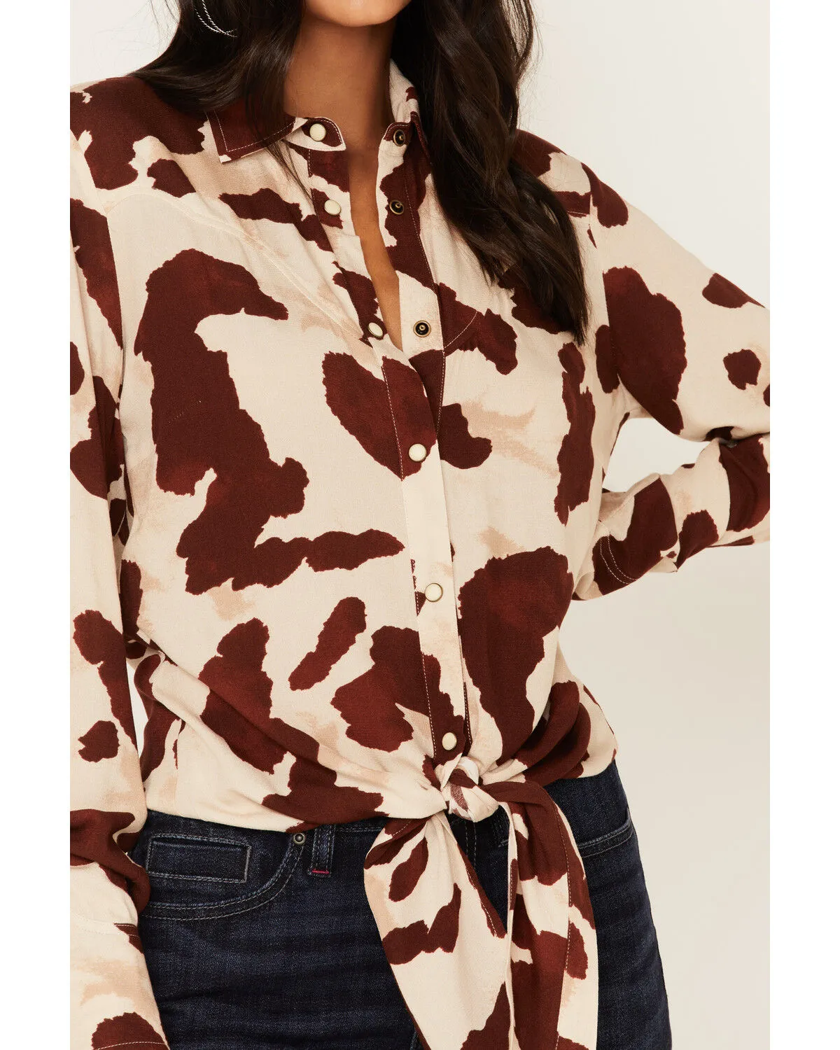 Product Name:  Idyllwind Women's Cow Print Tie Front Long Sleeve Western Shirt