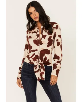 Product Name:  Idyllwind Women's Cow Print Tie Front Long Sleeve Western Shirt