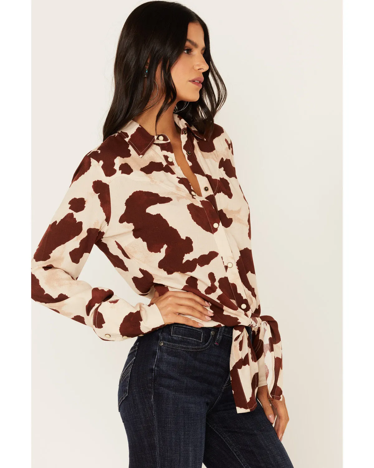 Product Name:  Idyllwind Women's Cow Print Tie Front Long Sleeve Western Shirt