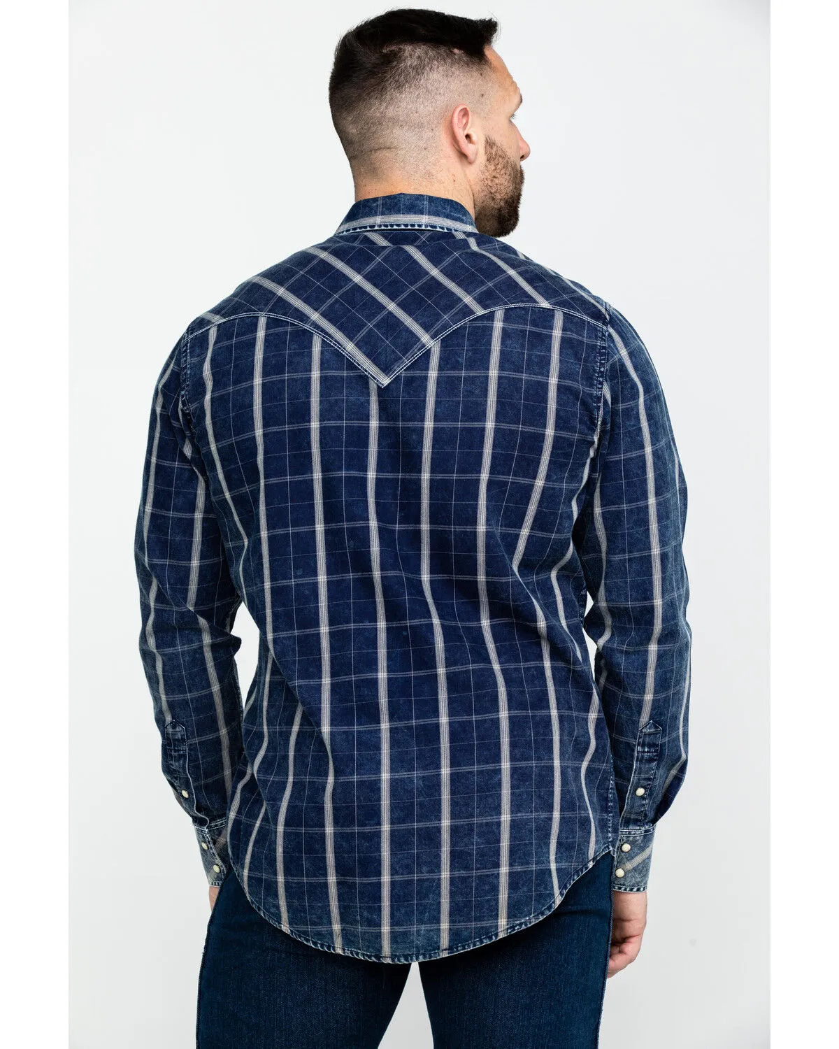 Product Name:  Rock & Roll Denim Men's Crinkle Plaid Long Sleeve Western Shirt