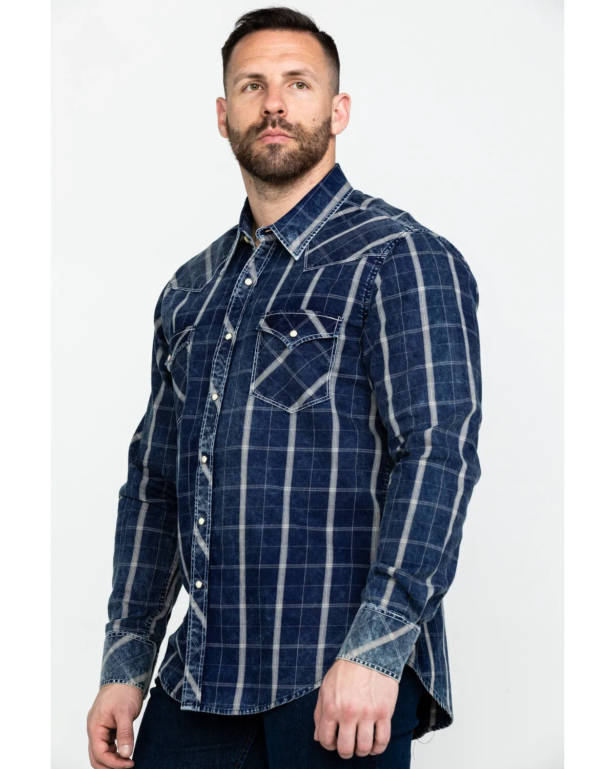 Product Name:  Rock & Roll Denim Men's Crinkle Plaid Long Sleeve Western Shirt