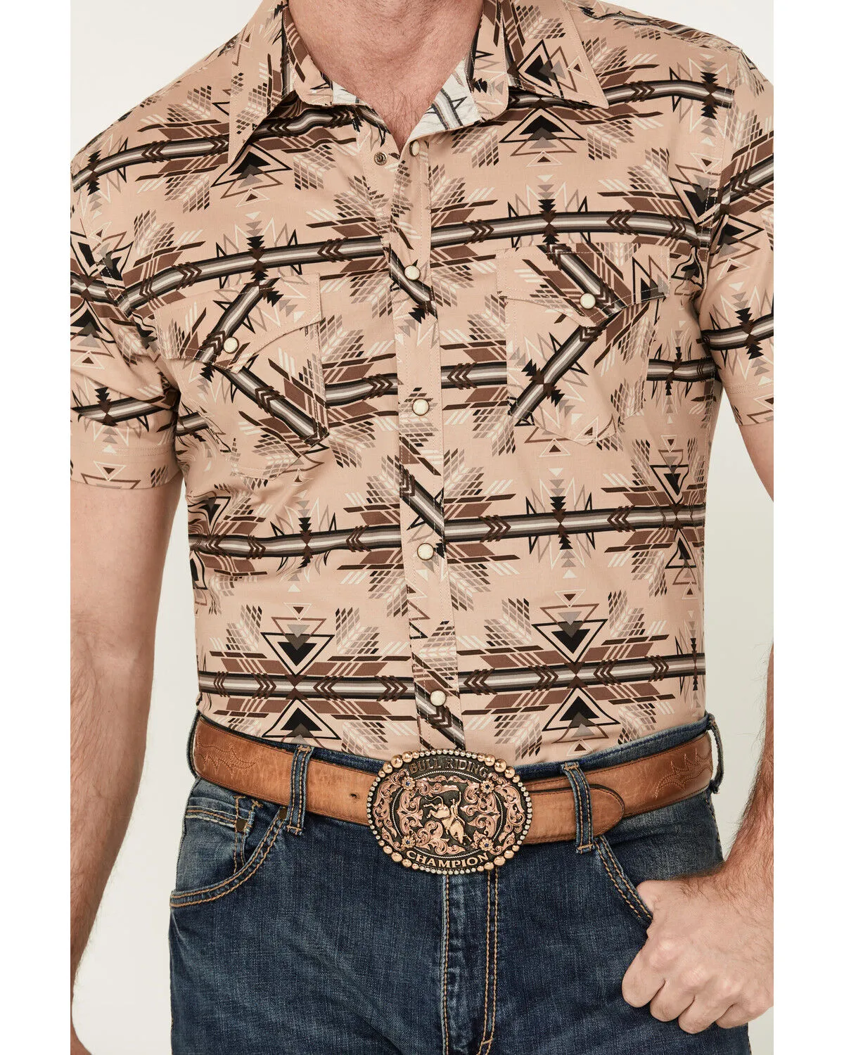 Product Name:  Rock & Roll Denim Men's Southwestern Print Short Sleeve Pearl Snap Stretch Western Shirt