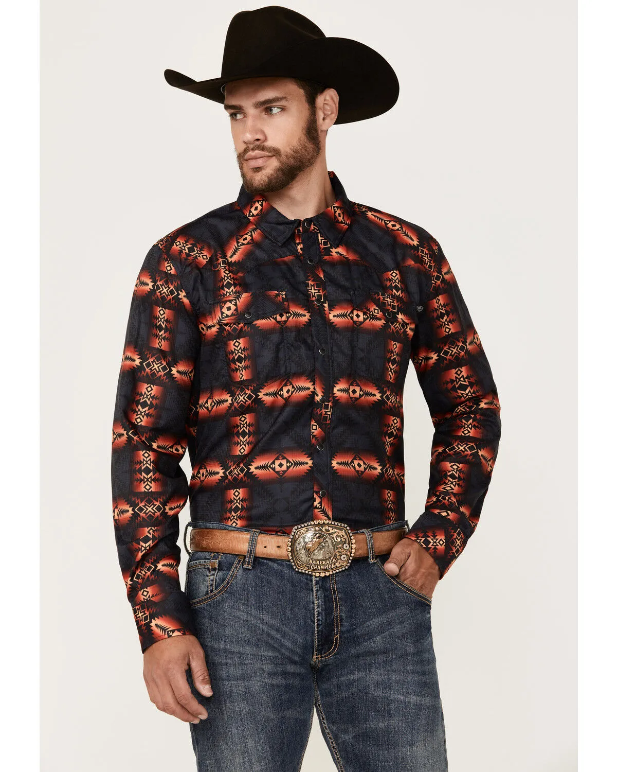 Product Name:  Rock & Roll Denim Men's Tek Southwestern Print Long Sleeve Snap Western Shirt