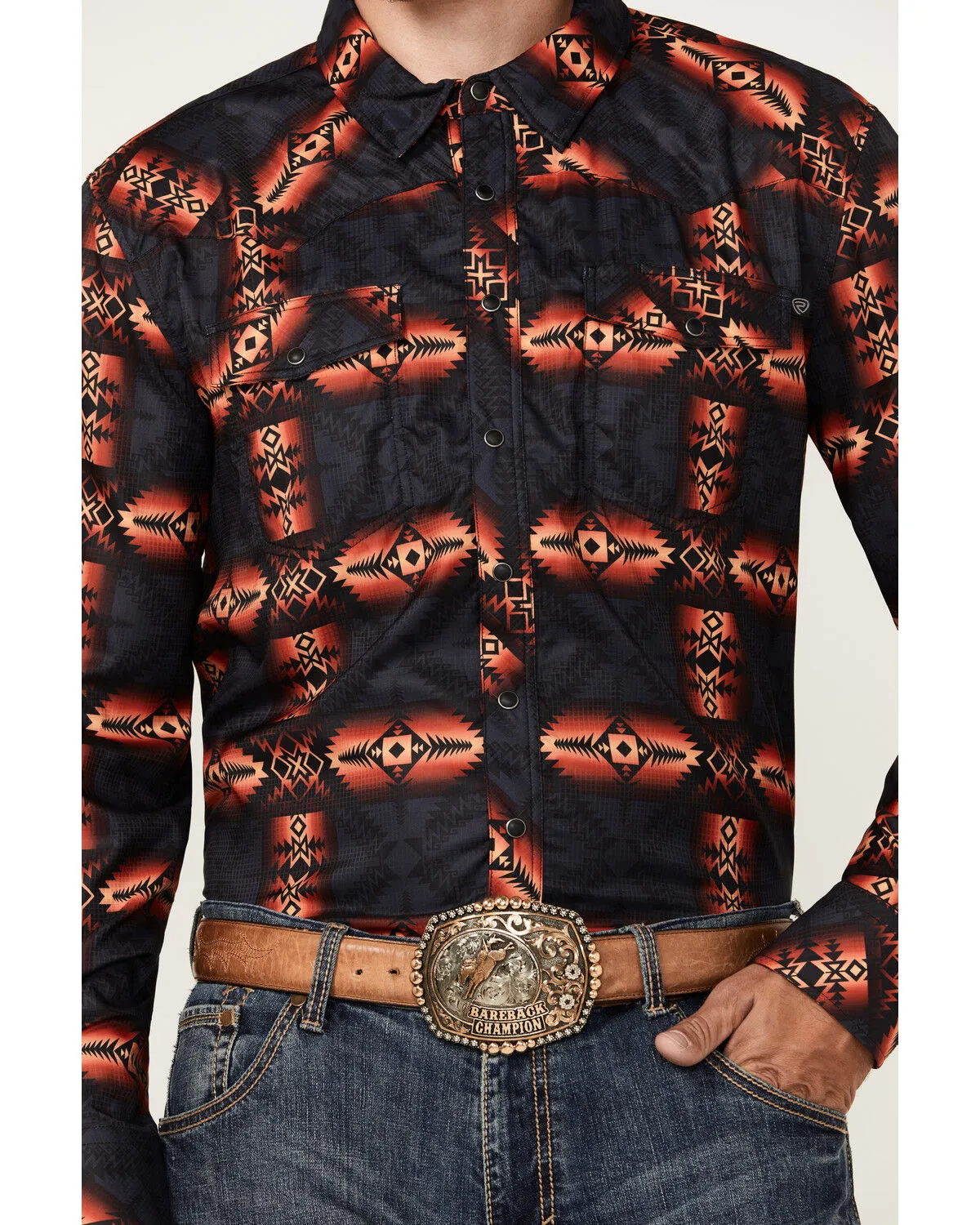 Product Name:  Rock & Roll Denim Men's Tek Southwestern Print Long Sleeve Snap Western Shirt