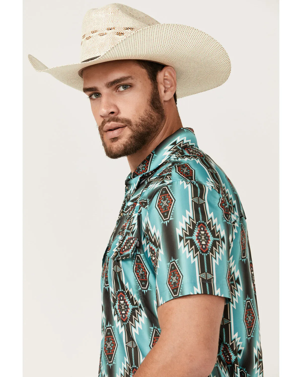 Product Name:  Rock & Roll Denim Men's Tek Southwestern Print Short Sleeve Snap Western Shirt