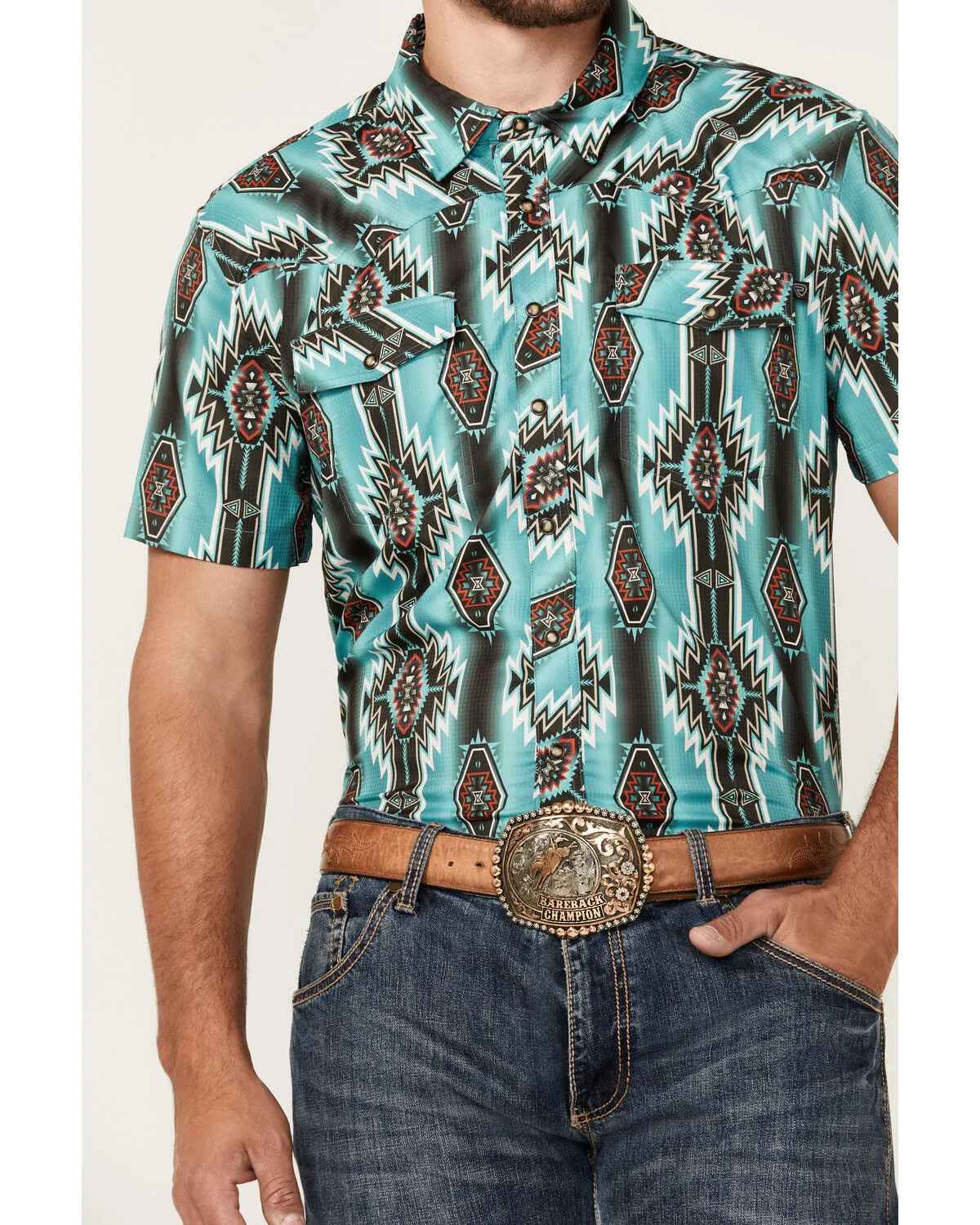 Product Name:  Rock & Roll Denim Men's Tek Southwestern Print Short Sleeve Snap Western Shirt