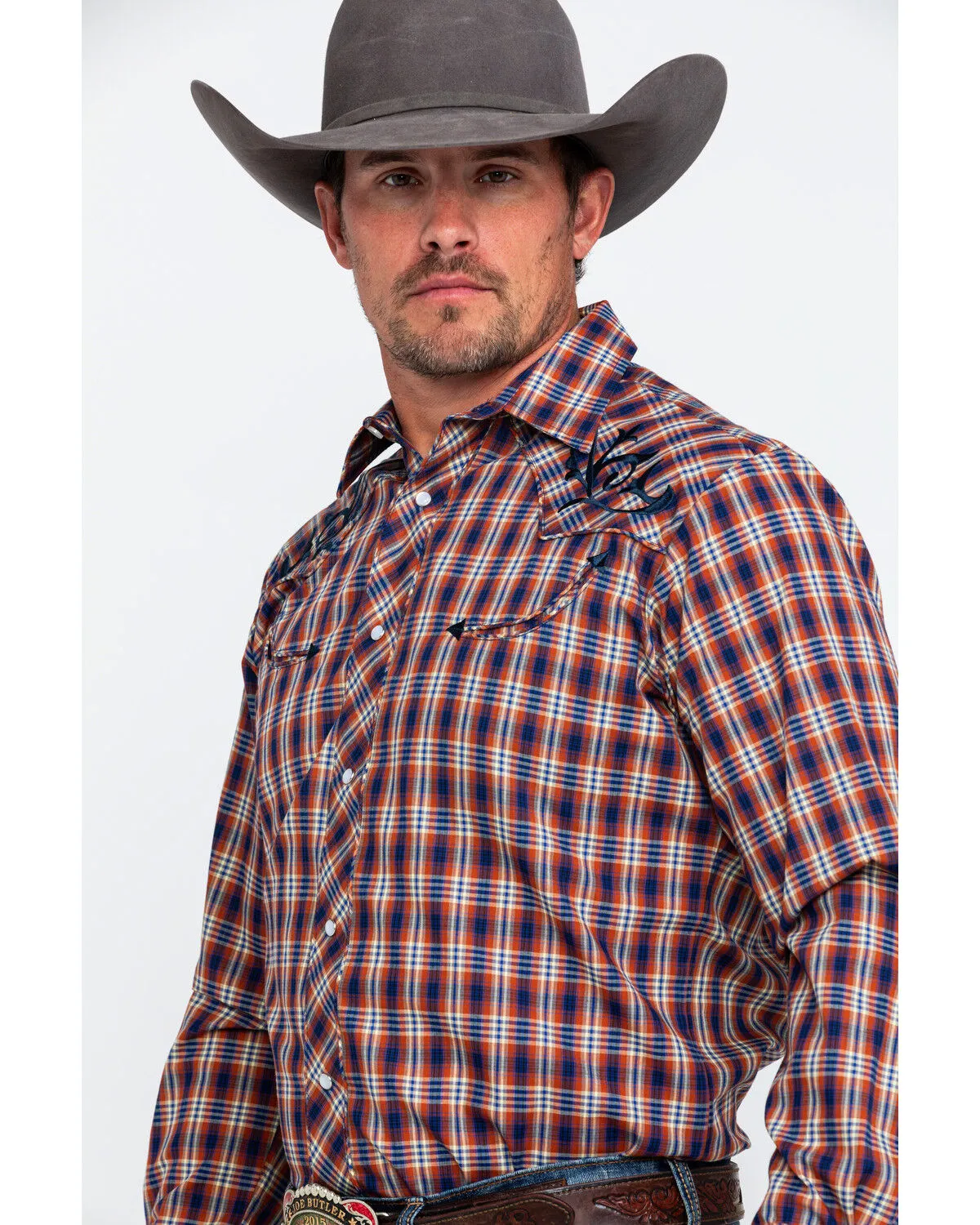 Product Name:  Roper Men's Fancy Small Plaid Embroidered Long Sleeve Western Shirt