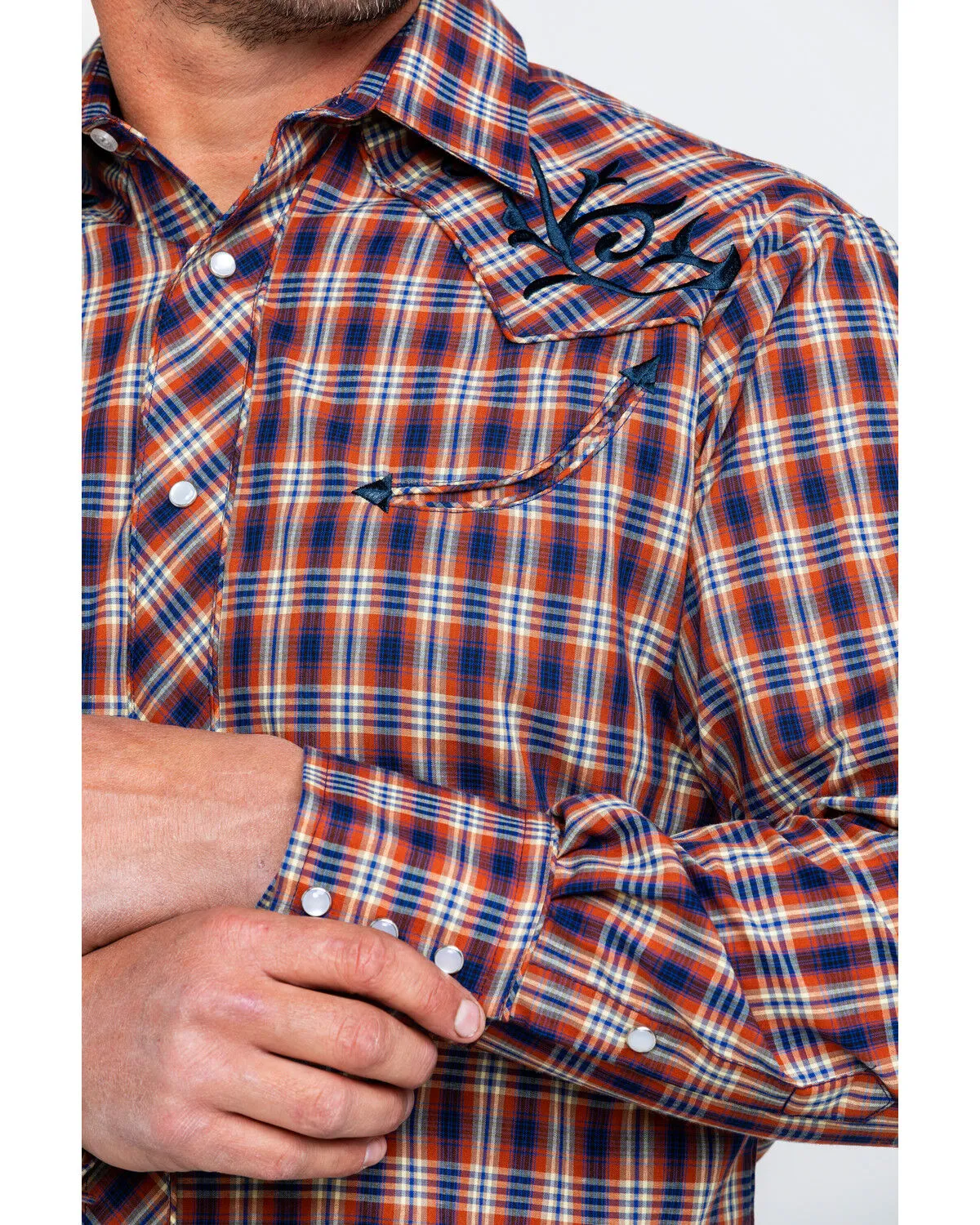 Product Name:  Roper Men's Fancy Small Plaid Embroidered Long Sleeve Western Shirt