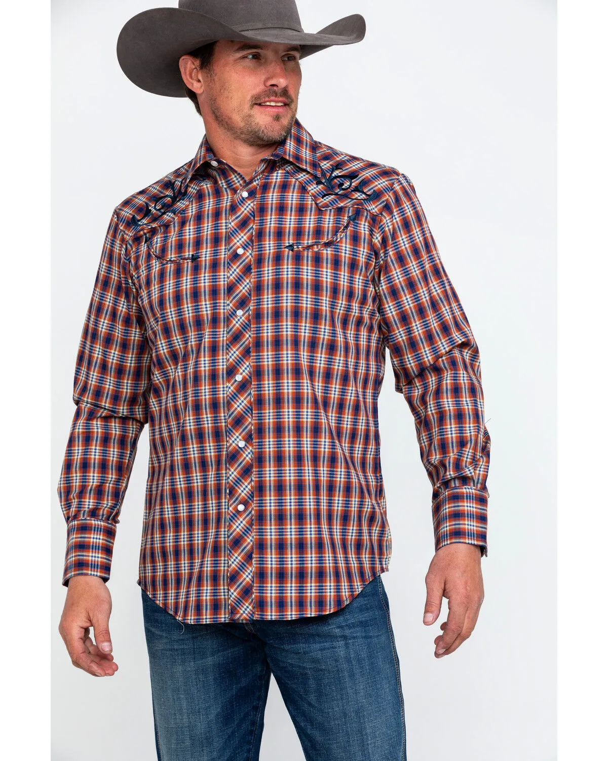 Product Name:  Roper Men's Fancy Small Plaid Embroidered Long Sleeve Western Shirt