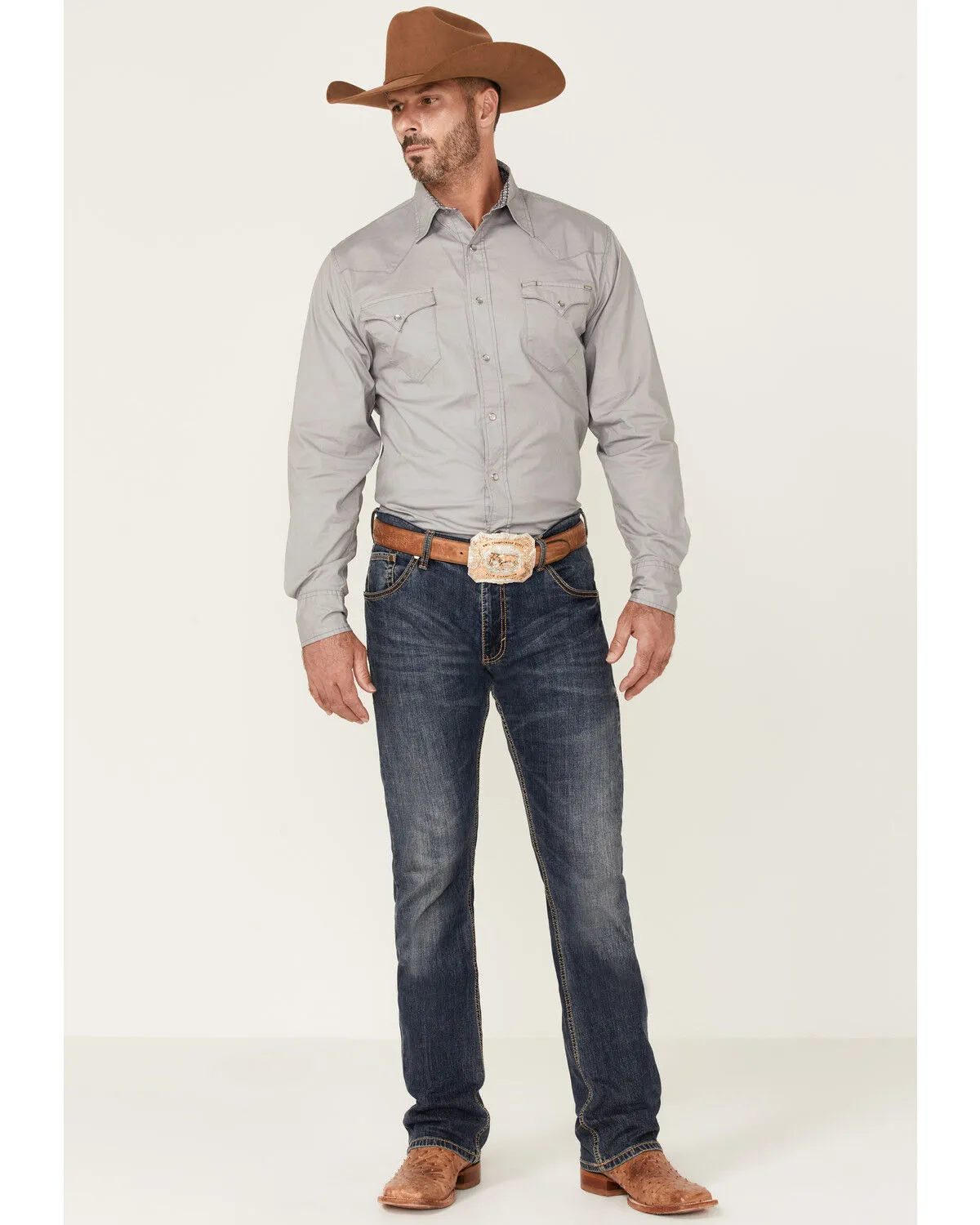 Product Name:  Tin Haul Men's Solid Poplin Gray Long Sleeve Western Shirt