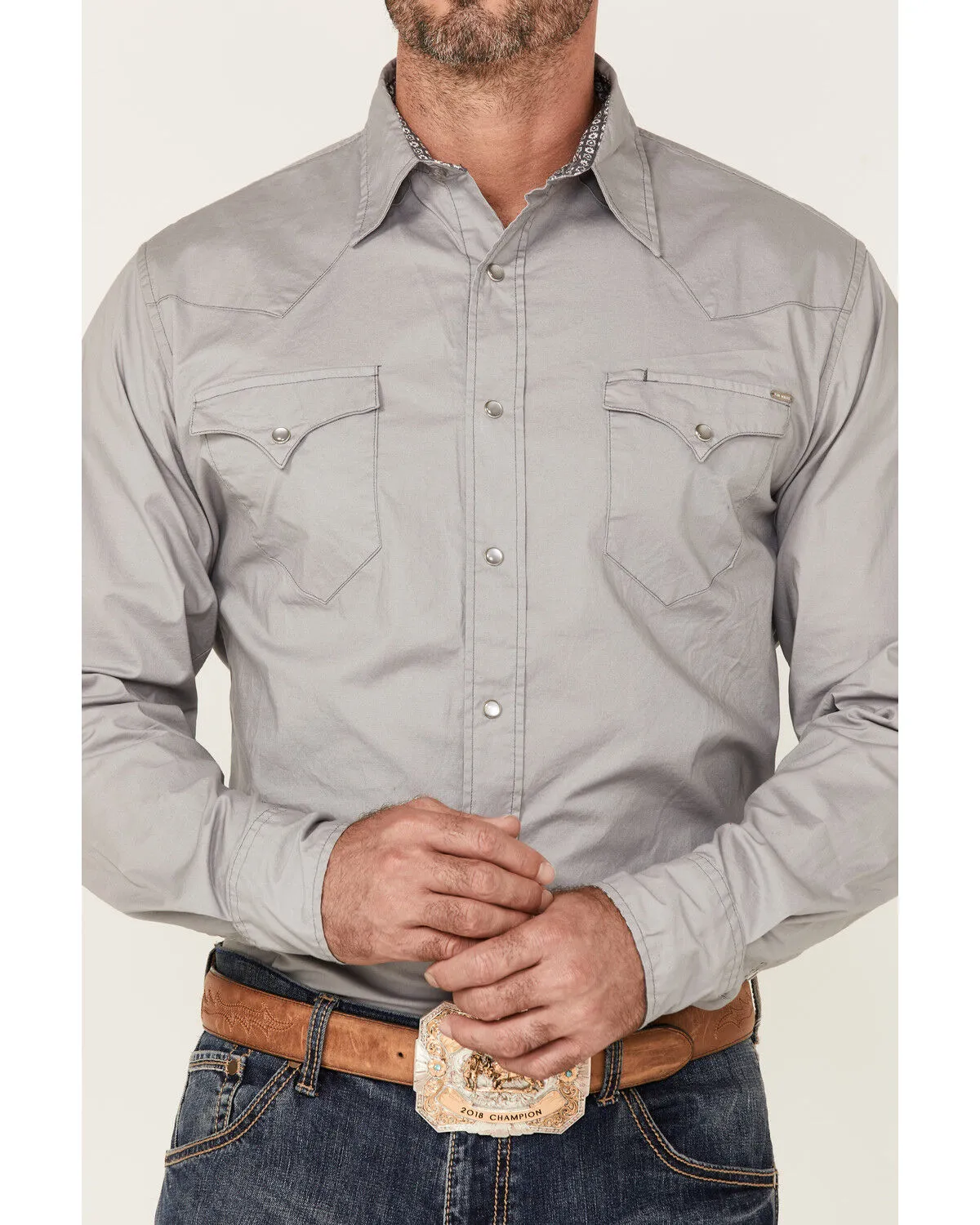 Product Name:  Tin Haul Men's Solid Poplin Gray Long Sleeve Western Shirt