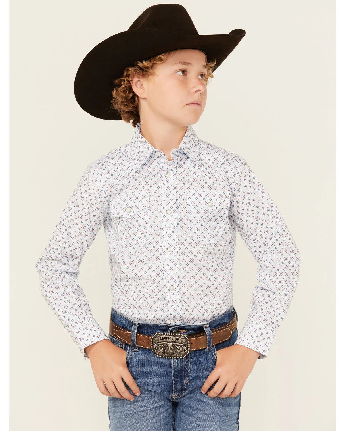 Product Name:  Wrangler Boys' 20x Geo Print Long Sleeve Snap Western Shirt