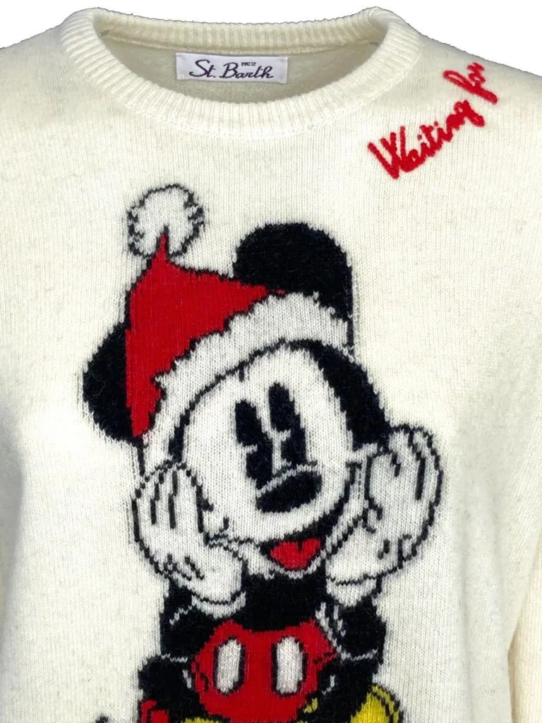 PULLOVER DONNA BIANCO NATALIZIO RICAMO TOPOLINO