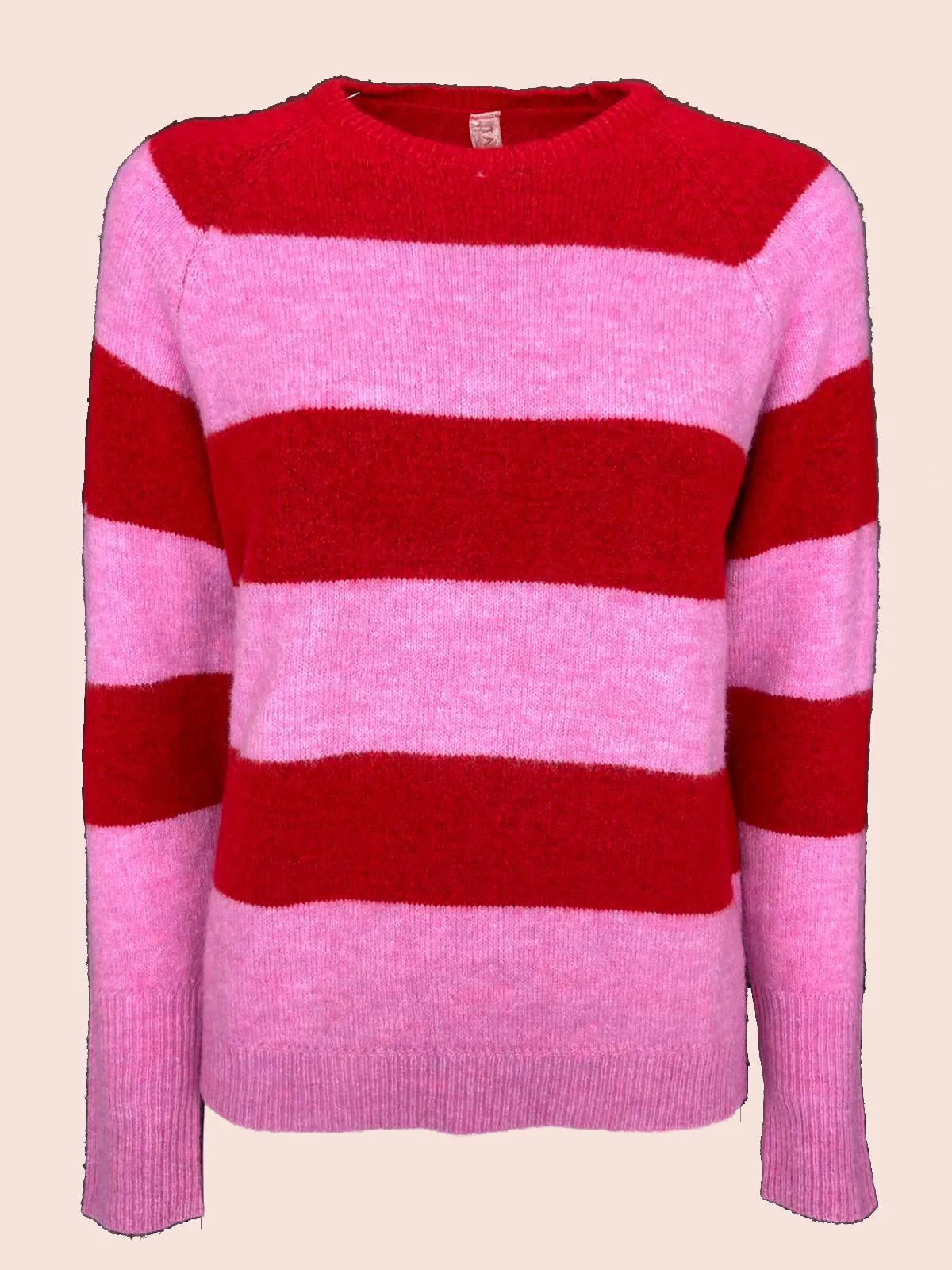 PULLOVER DONNA RIGHE ROSA/ROSSE