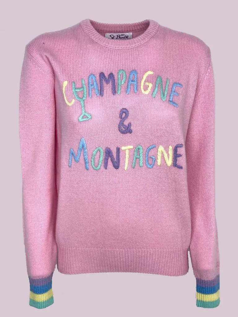 PULLOVER DONNA ROSA RICAMO CHAMPAGNE & MONTAGNE