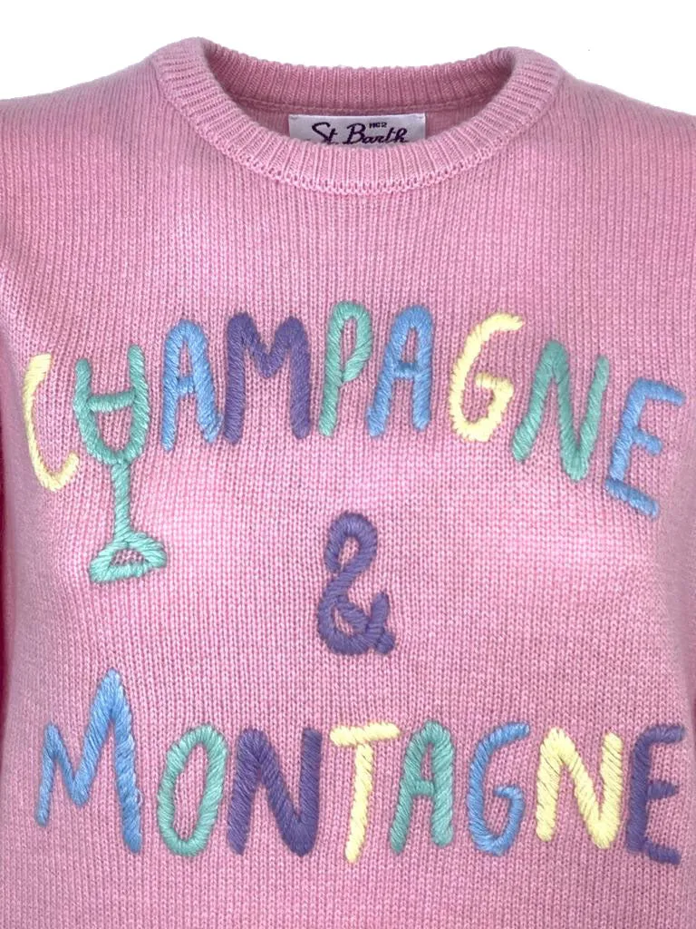 PULLOVER DONNA ROSA RICAMO CHAMPAGNE & MONTAGNE