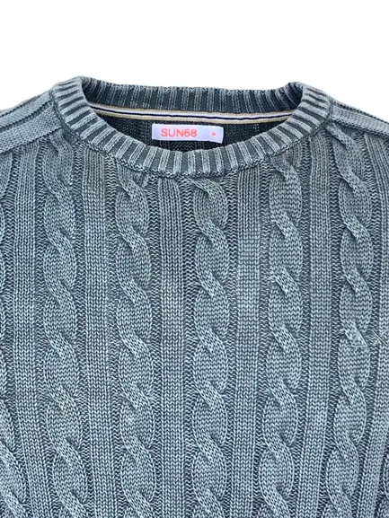 PULLOVER UOMO GRIGIO A TRECCE 100% COTONE