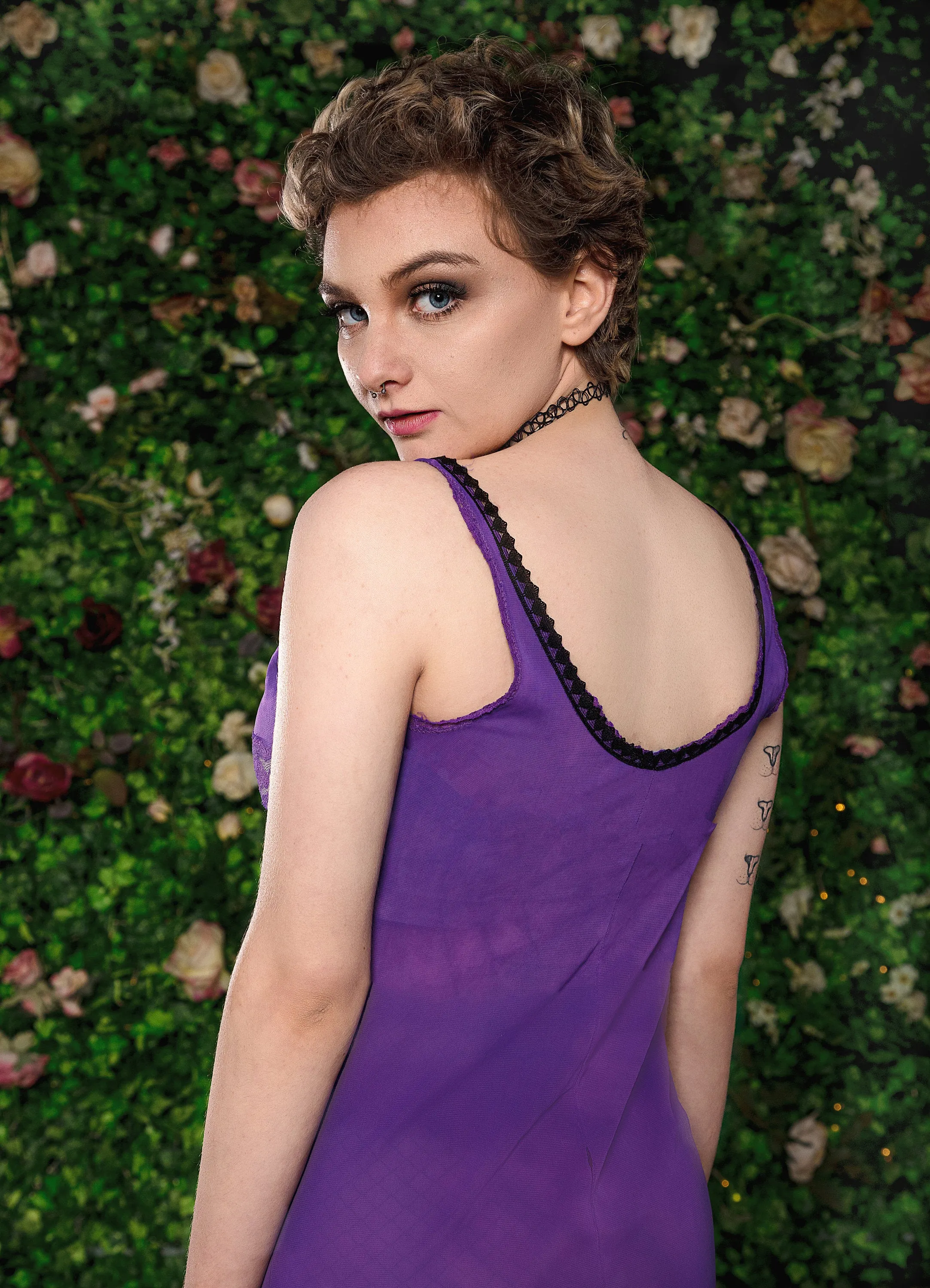 Purple tie dye lace detail grunge slip dress