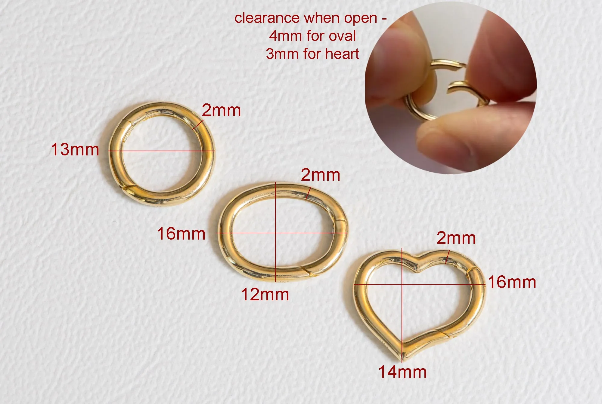 Push Gate Large Heart Shape 16x14mm 14K or 18K Gold Pendant Holder Enhancer M4008