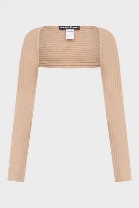 RIBBED KNIT LONG SLEEVES SHRUG NUDE