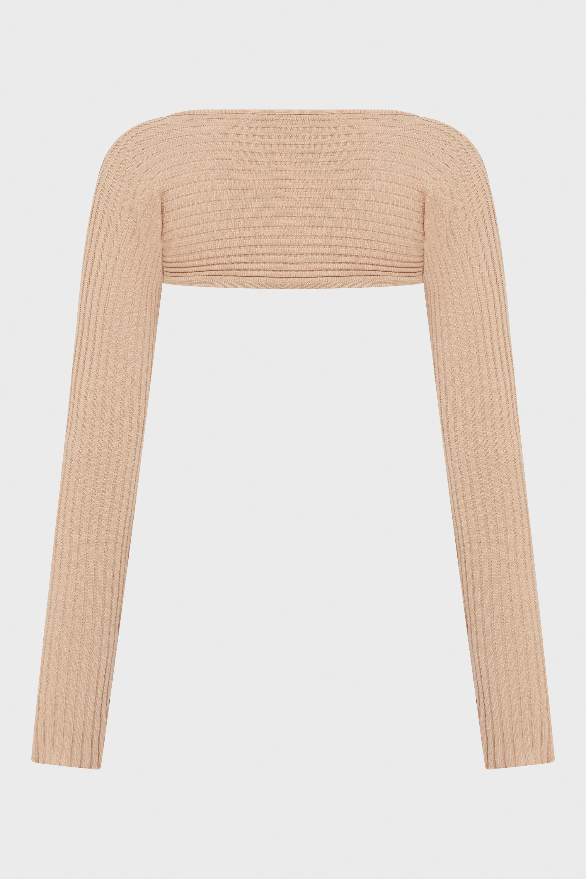 RIBBED KNIT LONG SLEEVES SHRUG NUDE