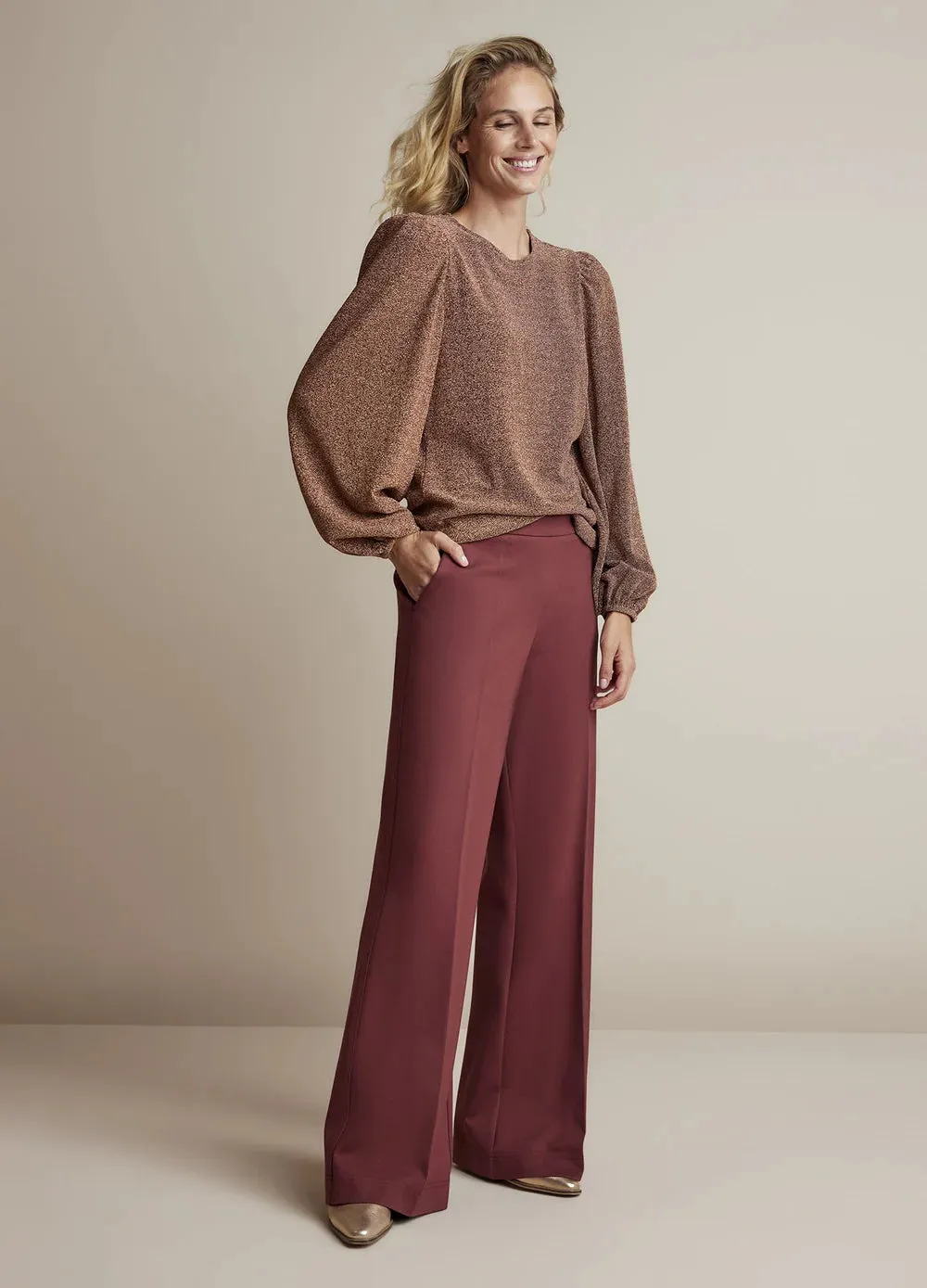 Sacs of Ashbourne   Summum Glittery Long Sleeves Top Rosewood