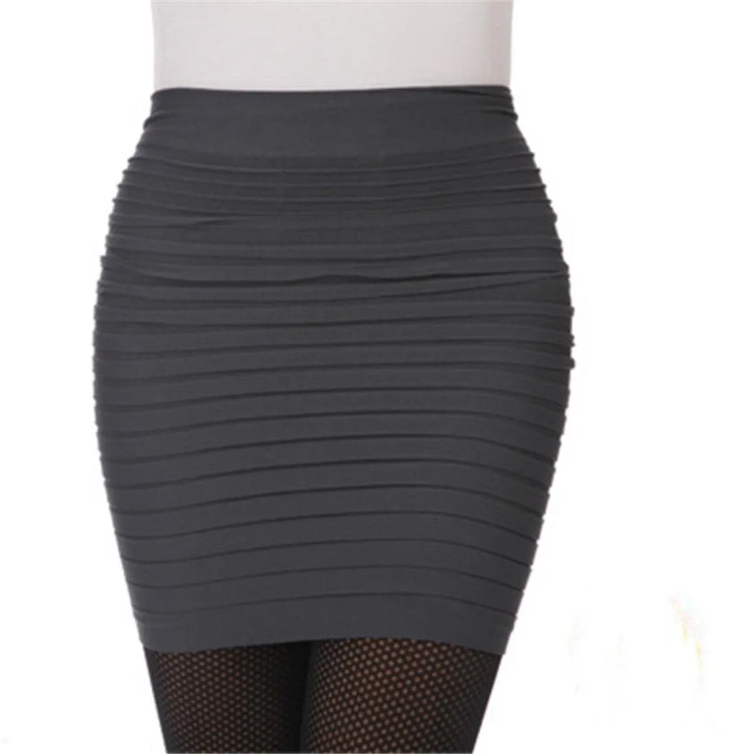 Short Elastic Pleated High Waist Slim Mini Skirt