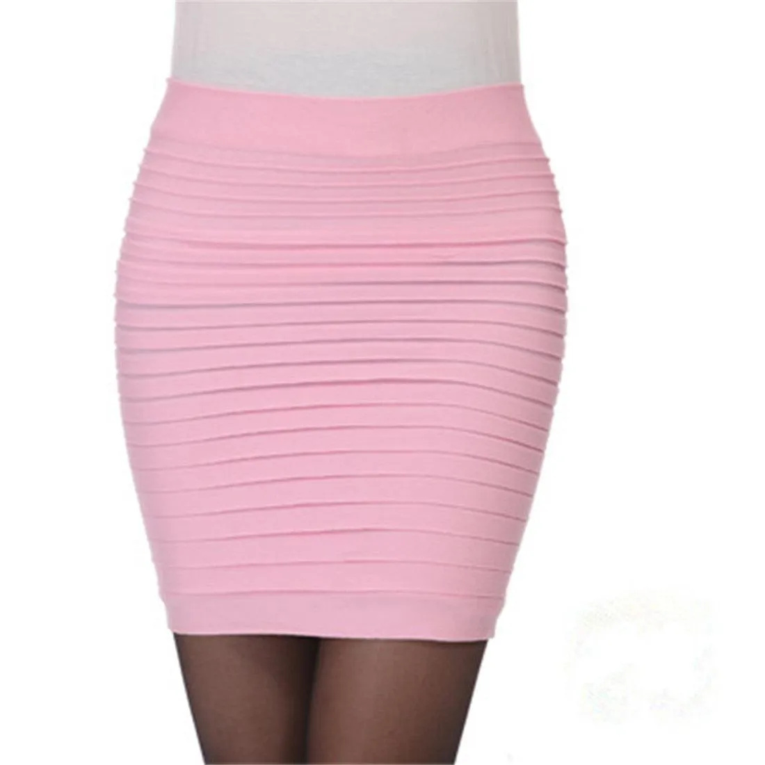 Short Elastic Pleated High Waist Slim Mini Skirt