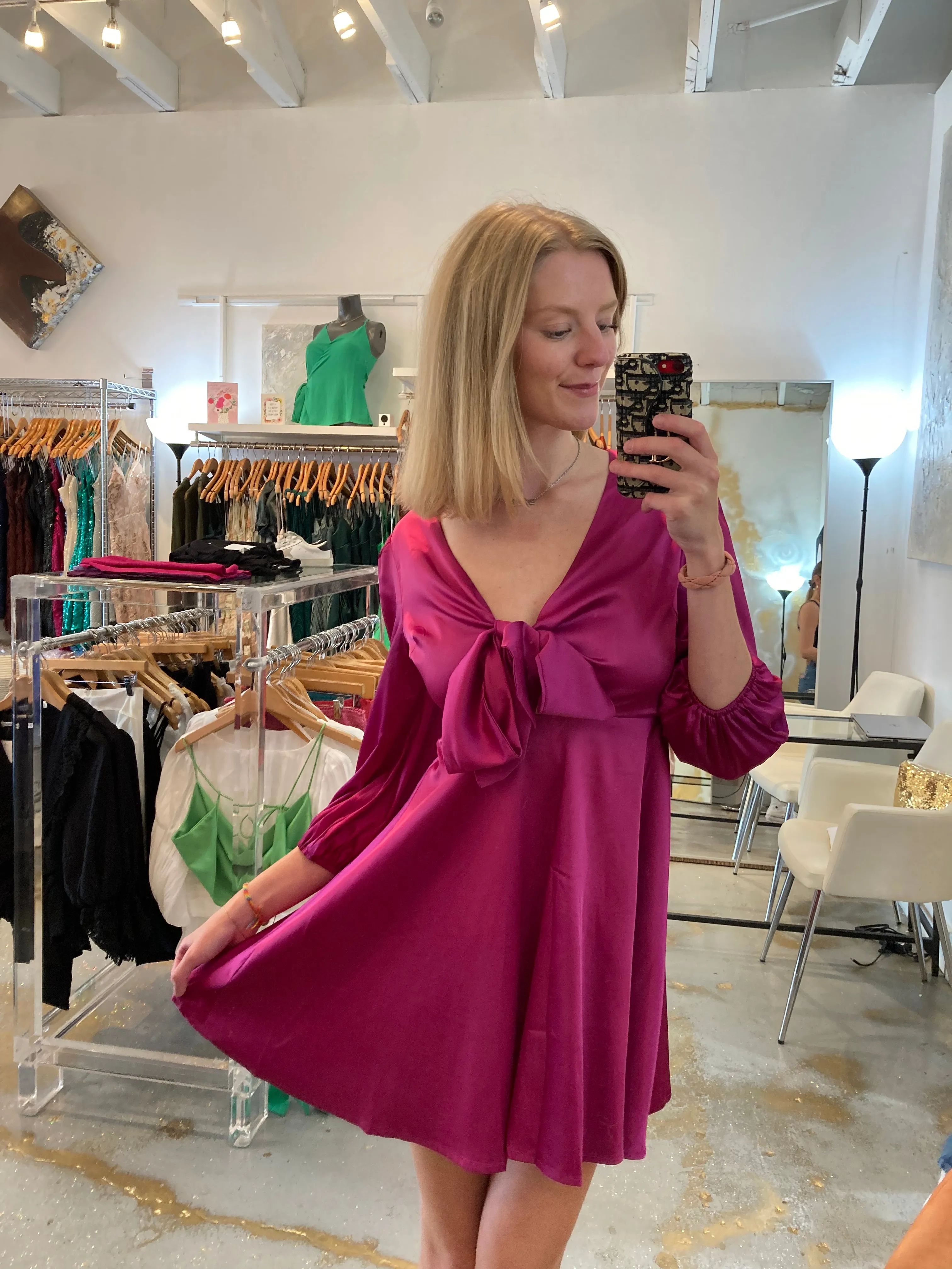 Tania magenta satin dress