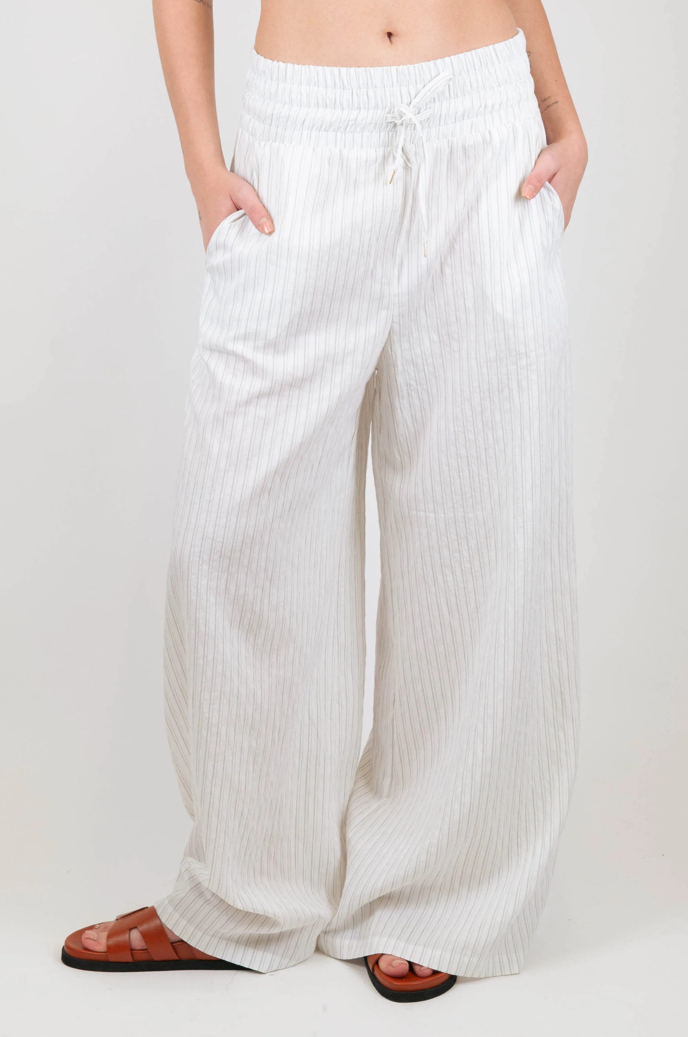 Tensione in - Pantalone palazzo fantasia a righe con coulisse