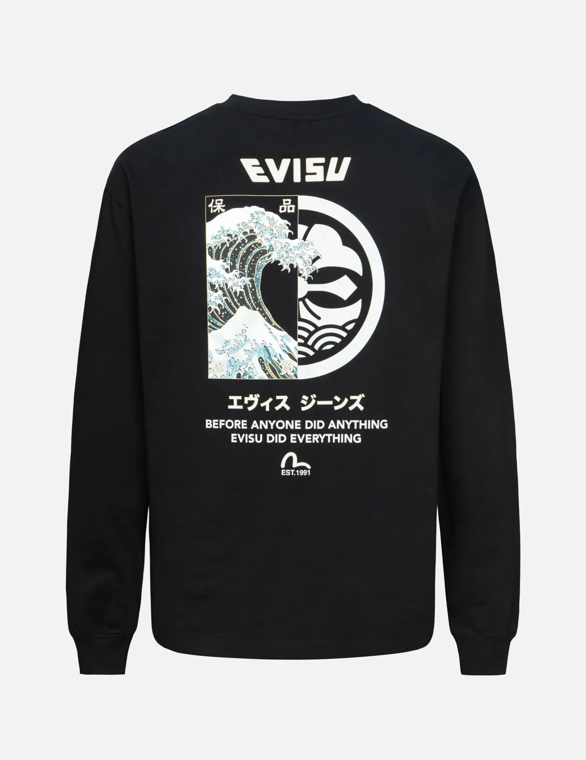 The Great Wave and Kamon-Print Relax Fit Long-Sleeves T-Shirt