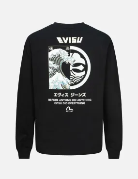 The Great Wave and Kamon-Print Relax Fit Long-Sleeves T-Shirt