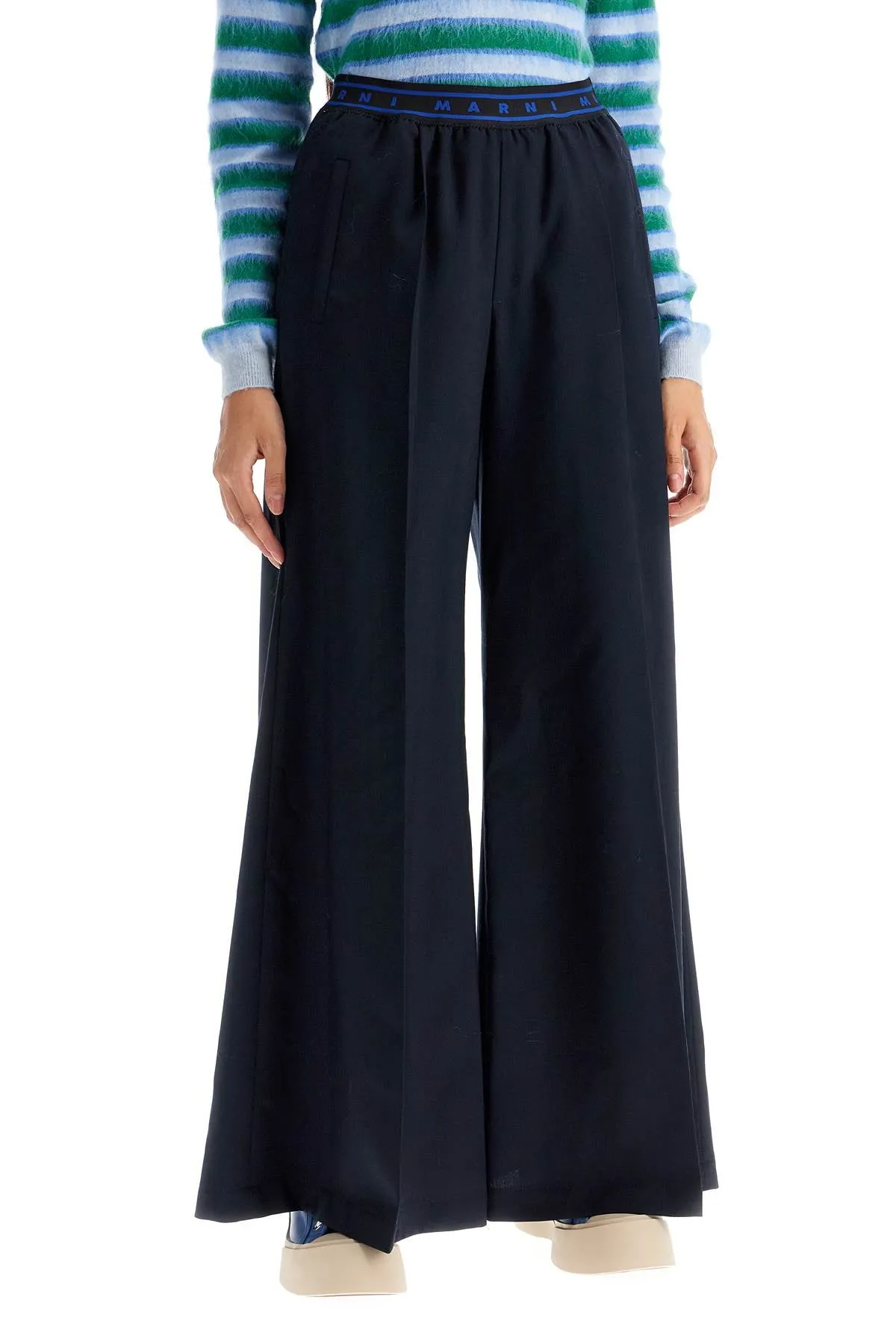 tropical wool palazzo pants for PAMA0428U2 TW839 BLUBLACK