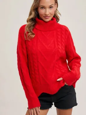 Turtle Neck Scallop Hem Sweater