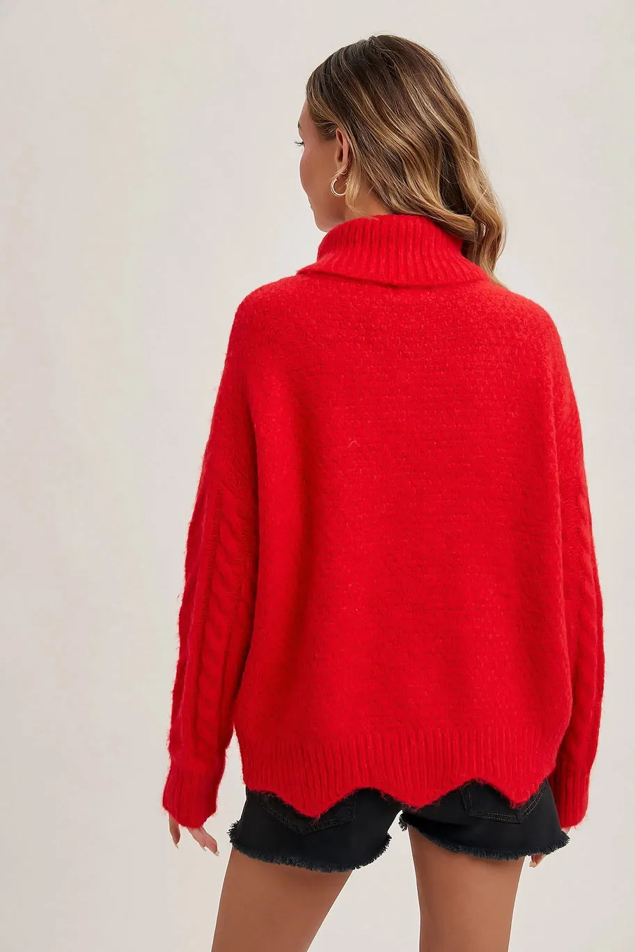 Turtle Neck Scallop Hem Sweater